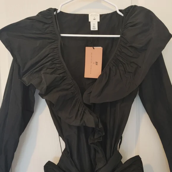 Sandra Mansour H&M Black Ruffled Dress Wrap Bow Small - Picture 6 of 8